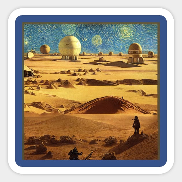 Starry Night in Mos Eisley Tatooine Sticker by Grassroots Green